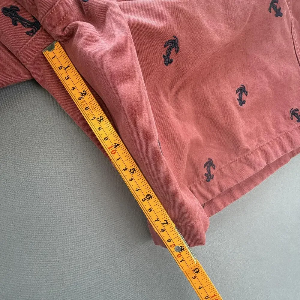 L.L.Bean Shorts Mens 36 Red Anchor Embroidered Cotton Chino 8 Inseam Nautical